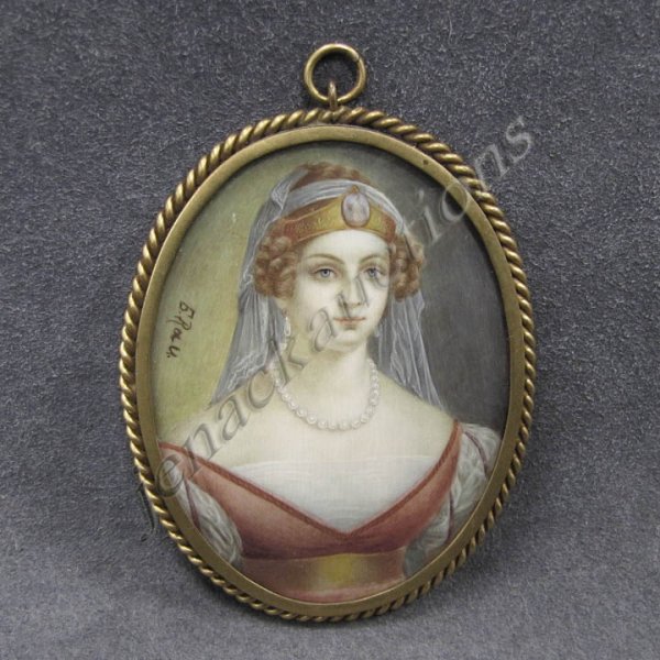MINIATURE WATERCOLOR ON IVORY, PORTRAIT : MINIATURE WATERCOLOR ON IVORY, PORTRAIT OF RUSSIAN ROYALTY, SIGNED E. RAU. FRAMED AND GLAZED-3 3/4 X 2 3/4" **CANNOT EXPORT IVORY**