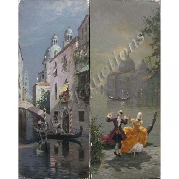 AUGUST ALBO (RUSSIAN/AMERICAN 1893-1963) OIL: AUGUST ALBO (RUSSIAN/AMERICAN 1893-1963), LOT (2) OIL ON CANVAS, VENETIAN VIEWS, UNSIGNED. 30 X 12"