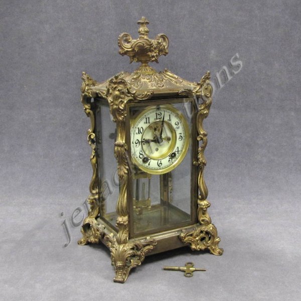 VINTAGE ANSONIA "VISCOUNT" BRASS CRYSTAL REGULATOR