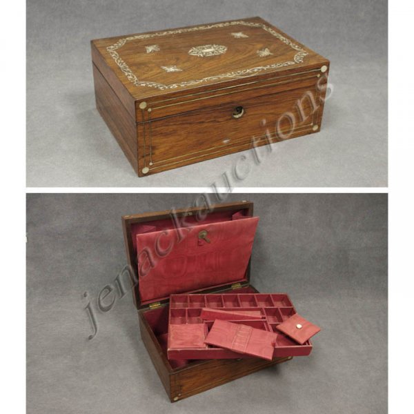 VICTORIAN ROSEWOOD JEWELRY BOX MOTHER-OF-PEARL