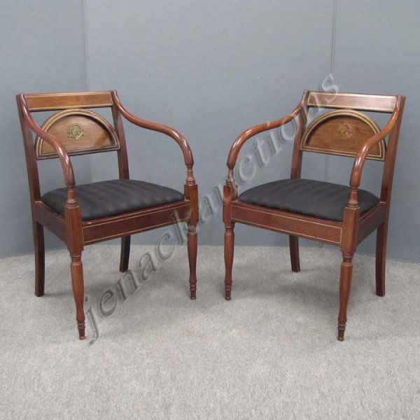 PAIR ENGLISH REGENCY STYLE MAHOGANY ARMCHAIRS