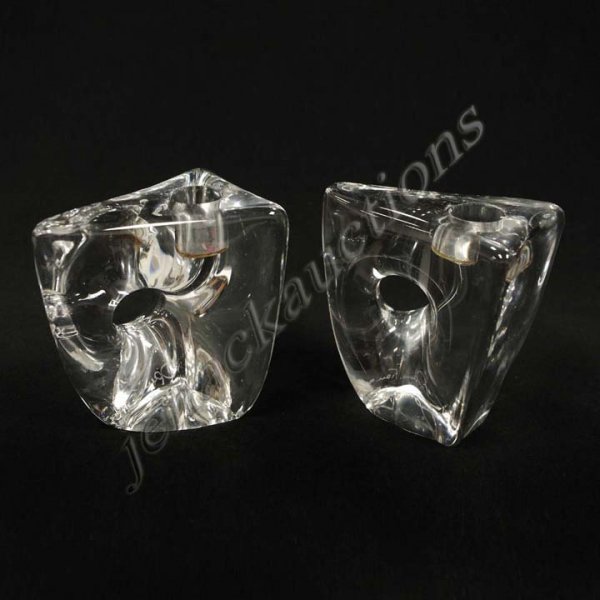 PAIR VINTAGE ABSTRACT DAUM CRYSTAL CANDLE HOLDERS