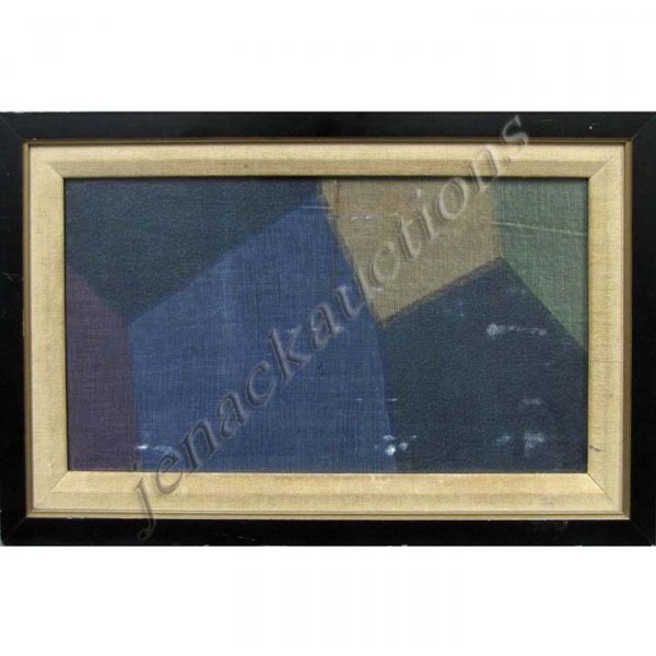 WATERCOLOR ON FABRIC, ABSTRACT LANDSCAPE, SIGNED