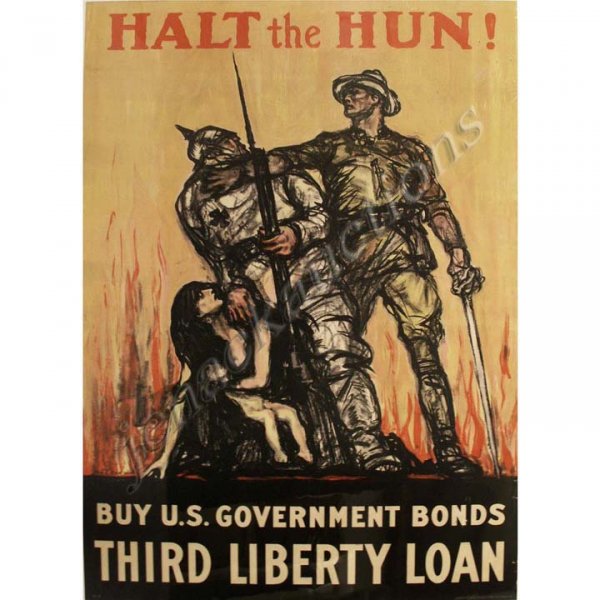 WWI LITHO POSTER, "HALT THE HUN", R.H. LEACH