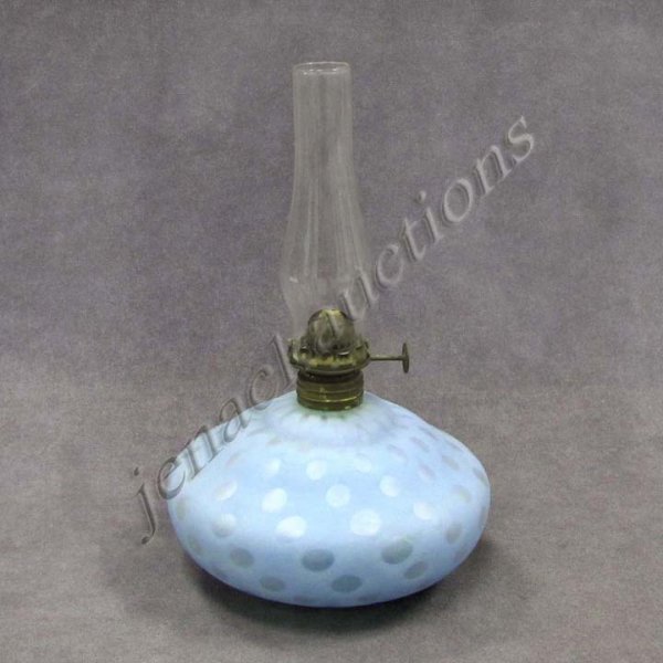 VICTORIAN BLUE SATIN GLASS MINIATURE OIL LAMP