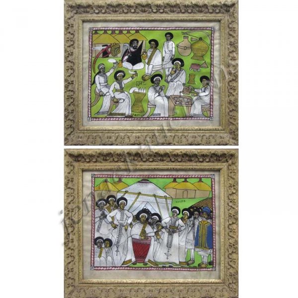 LOT (2) ETHIOPIAN SCHOOL, WATERCOLOR