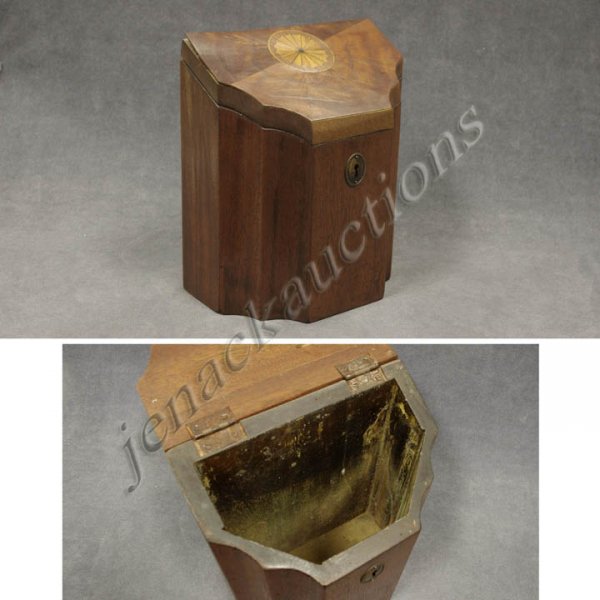 HEPPLEWHITE CARVED/INLAID MAHOGANY KNIFE BOX