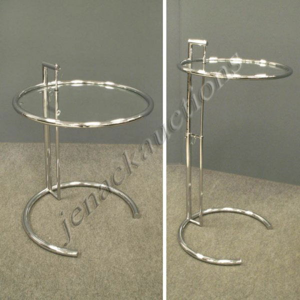EILEEN GRAY CHROME STEEL/GLASS ADJUSTABLE STAND: EILEEN GRAY CHROME STEEL/GLASS ADJUSTABLE STAND. DIAMETER 20"