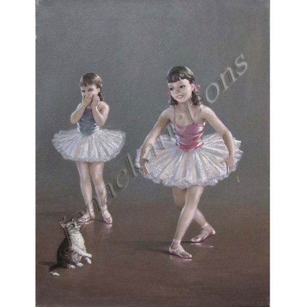 AUGUST ALBO (RUSSIAN/AMERICAN 1893-1963) OIL: AUGUST ALBO (RUSSIAN/AMERICAN 1893-1963) OIL ON CANVAS, BALLERINAS WITH KITTEN, UNSIGNED. 24 X 18"