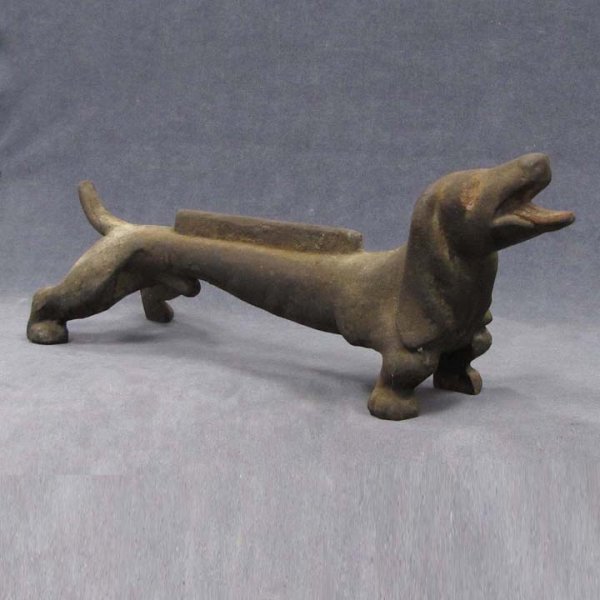 CAST IRON DACHSHUND BOOT SCRAPE: CAST IRON DACHSHUND BOOT SCRAPE, 19TH CENTURY. LENGTH 22"