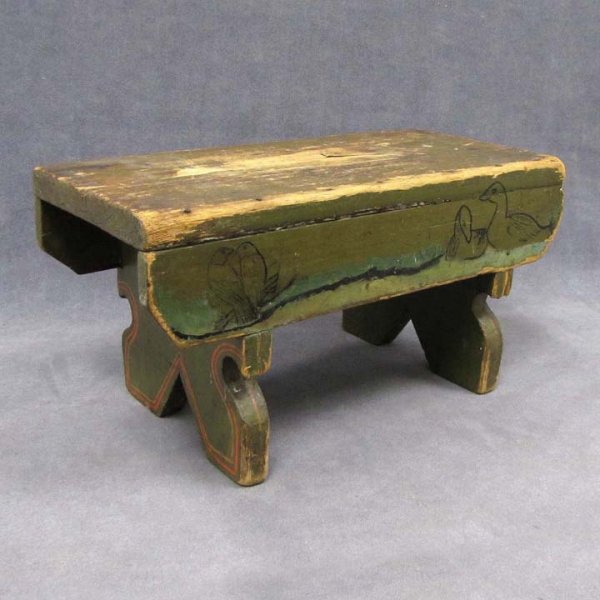 COUNTRY PAINTED PINE CRICKET STOOL WITH DUCK/BIRD