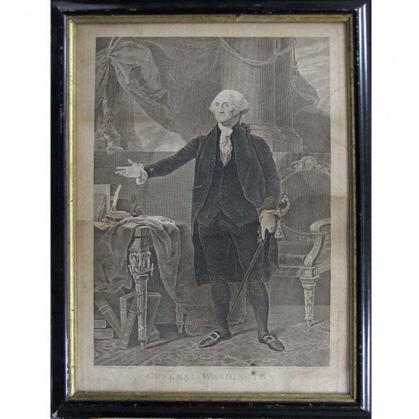 AFTER GILBERT STUART, ENGRAVING, "WASHINGTON: AFTER GILBERT STUART, ENGRAVING, "WASHINGTON/LANSDOWNE PORTRAIT", ENGRAVED JAMES HEATH. IMAGE-20 X 13"; SHEET 23 X 15"; FRAMED AND GLAZED-25 X 18" (STAINS)