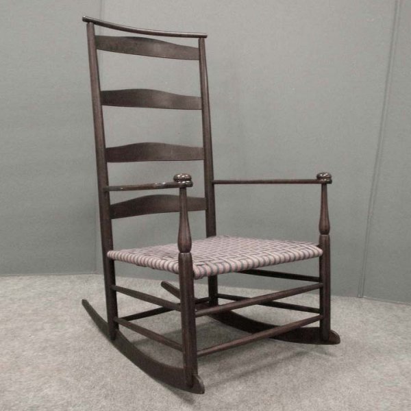 MT. LEBANON SHAKER #7 SHAWL BACK ROCKER: MT. LEBANON SHAKER #7 SHAWL BACK ROCKER WITH TAPED SEAT, 19TH CENTURY.