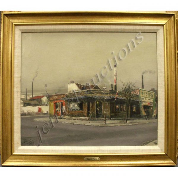 GABRIEL MARC FERRO (FRENCH 1903-1981) OIL: GABRIEL MARC FERRO (FRENCH 1903-1981) OIL ON CANVAS, PARIS CAFE, SIGNED & DATED 1956. 15 X 18"; FRAMED 19 X 22" (INFORMATION VERSO)