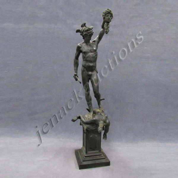 GRANDE TOUR ERA PATINATED BRONZE, PERSEUS: GRANDE TOUR ERA PATINATED BRONZE, PERSEUS SLAYING THE MEDUSA, AFTER BENVENUTO CELLINI, 19TH CENTURY. HEIGHT 34"