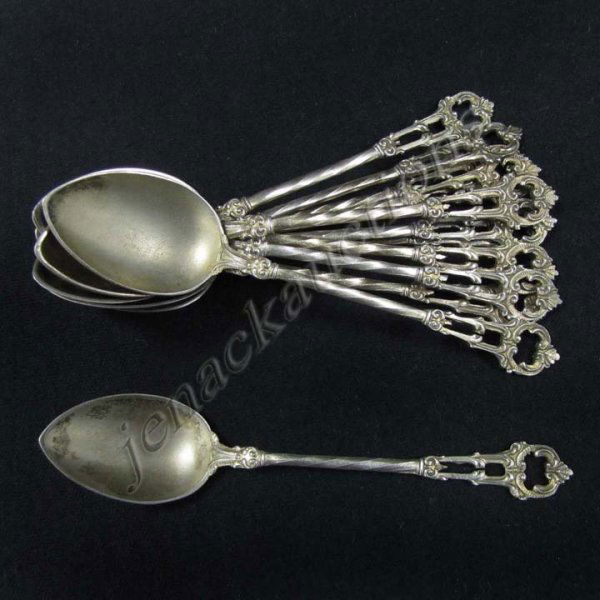 SET (12) GERMAN 800 GILT SILVER DEMI-TASSE: SET (12) GERMAN 800 GILT SILVER DEMI-TASSE. LENGTH 3 3/4"; TOTAL WEIGHT 2.54 OZT