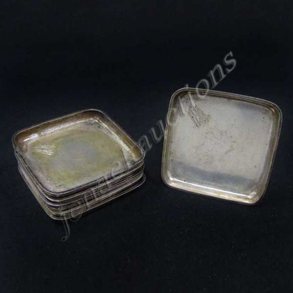 SET (6) GERMAN 800 SILVER BUTTER PATS, MONOGRAMMED: SET (6) GERMAN 800 SILVER BUTTER PATS, MONOGRAMMED. 2 1/4 X 2 1/4"; TOTAL WEIGHT 4.62 OZT