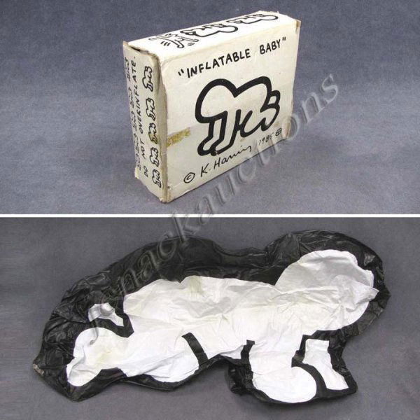 KEITH HARING (AMERICAN 20TH CENTURY), INFLATABLE: KEITH HARING (AMERICAN 20TH CENTURY), INFLATABLE BABY, 1985 POP SHOP WITH ORIGINAL BOX. HEIGHT 21"; LENGTH 28" (INFLATES BUT SLOWLY LOOSES AIR)