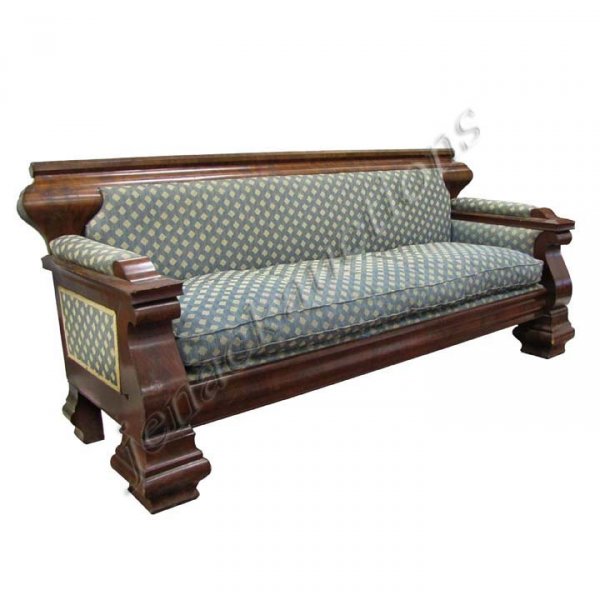 EMPIRE CARVED MAHOGANY SOFA: EMPIRE CARVED MAHOGANY SOFA, 19TH CENTURY. HEIGHT 36"; LENGTH 74" (MINOR NICKS, VENEER LOSS, AGE CRACKS)