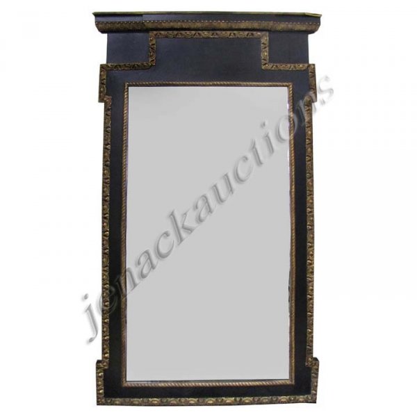 GEORGIAN STYLE CARVED & GILT FRAMED TRUMEAU MIRROR: GEORGIAN STYLE CARVED & GILT FRAMED TRUMEAU MIRROR. HEIGHT 84"; WIDTH 48"