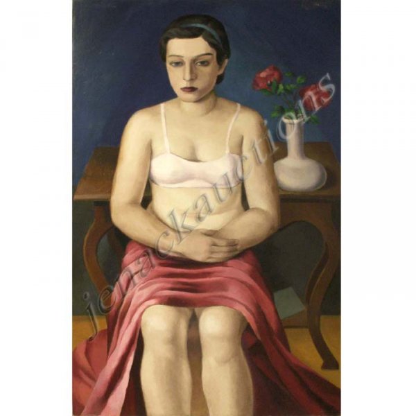 AFTER MOISE KISLING (FRENCH/AMERICAN 1891-1953): AFTER MOISE KISLING (FRENCH/AMERICAN 1891-1953), OIL ON CANVAS, DEVANT LA FENETRE, UNSIGNED, C.1930'S. 40 X 24" (RELINED)