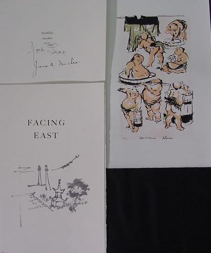 PORTFOLIO/SKETCH BOOK, SGN JACK LEVINE: PORTFOLIO/SKETCH BOOK, FACING EAST - TEXT JAMES MICHENER; LITHOGRAPHS/WOODCUTS/SKETCH BOOK - JACK LEVINE 1970 #425/2500 SIGNED