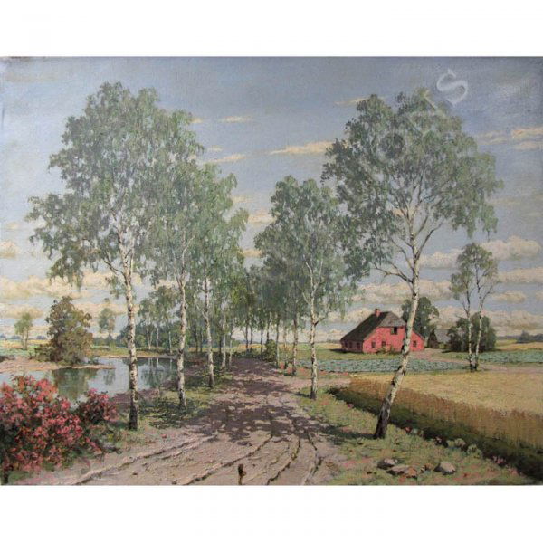 AUGUST ALBO (RUSSIAN/AMERICAN 1893-1963), OIL: AUGUST ALBO (RUSSIAN/AMERICAN 1893-1963), OIL ON CANVAS, LOW LANDS LANDSCAPE, SIGNED VERSO. 24 X 28"