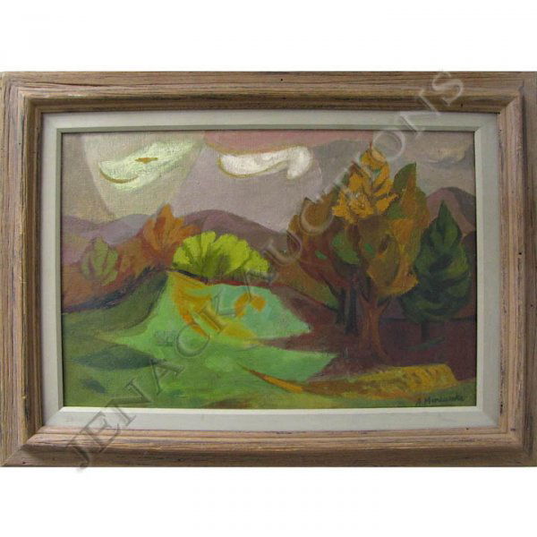 ALEXANDER MINEWSKI (AMERICAN 1917-1979) OIL: ALEXANDER MINEWSKI (AMERICAN 1917-1979) OIL ON CANVAS, AUTUMN LANDSCAPE, SIGNED. 14 X 20"; FRAMED 20 1/2 X 26 1/2"