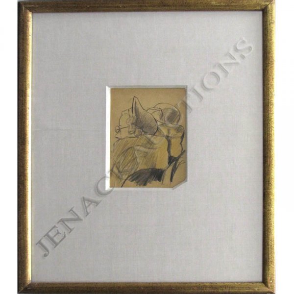 JOSEPH STELLA (AMERICAN 1877-1946) GRAPHITE: JOSEPH STELLA (AMERICAN 1877-1946) GRAPHITE, FINE HATS, SIGNED. SIGHT 7 X 4 1/2"; FRAMED & GLAZED 19 X 15"