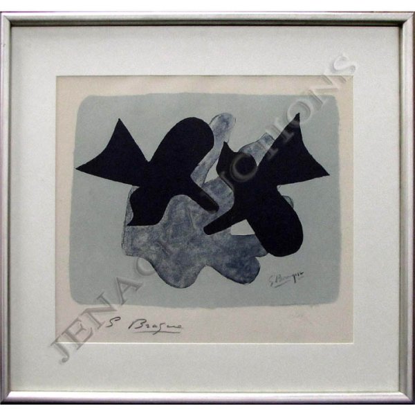 GEORGES BRAQUE (FRENCH 1882-1963), OFFSET LITHO: GEORGES BRAQUE (FRENCH 1882-1963), OFFSET LITHOGRAPH, "LES OISEAUX NOIRS", SIGNED IN MARGIN #14/75, EDITIONS MAEGHT PARIS, C.1950'S. SIGHT 16 1/2 X 18 1/2"; FRAMED AND GLAZED-24 1/2 X 26"