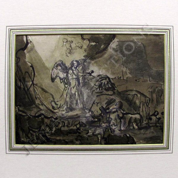 CONTINENTAL SCHOOL (18TH CENTURY) OLD MASTER, INK: CONTINENTAL SCHOOL (18TH CENTURY) OLD MASTER, INK/WASH DRAWING, FIGURES & ANGEL, UNSIGNED. SHEET 6 1/2 X 8"