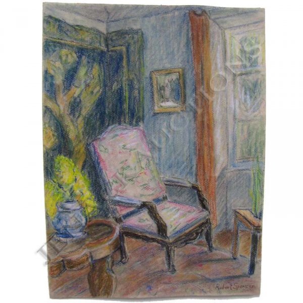 AFTER ROBERT SPENCER (AMERICAN 1879-1931), PASTEL: AFTER ROBERT SPENCER (AMERICAN 1879-1931), PASTEL, INTERIOR, SIGNED. SHEET 13 3/4 X 10 1/4" (HINGED)