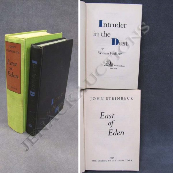 LOT (2) 1ST EDITIONS INCLUDING JOHN STEINBECK: LOT (2) VOLUMES-1ST EDITIONS INCLUDING JOHN STEINBECK, EAST OF EDEN, VIKING 1952; WILLIAM FAULKNER, INTRUDER IN THE DUST, RANDOM HOUSE 1948