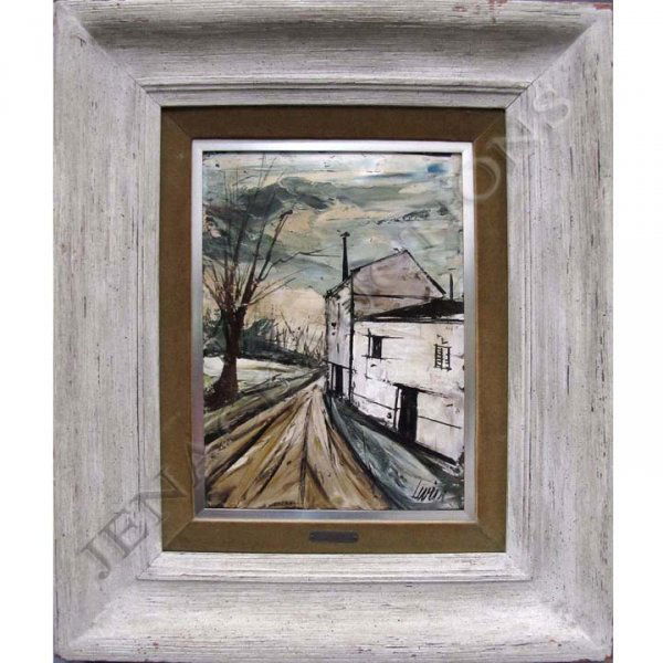 CHARLES LEVIER (FRENCH/AMERICAN 1920-2004) OIL: CHARLES LEVIER (FRENCH/AMERICAN 1920-2004) OIL ON ARTIST PANEL, COUNTRY ROAD, SIGNED. 14 3/4 X 11"; FRAMED 27 1/2 X 23 1/2" PROVENANCE: MARTIN LOWITZ GALLERY LABEL VERSO