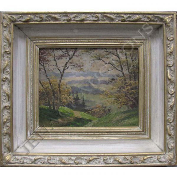 HERMANN KOSEL (AUSTRIA 1896-1983), OIL: HERMANN KOSEL (AUSTRIA 1896-1983), OIL ON ARTIST BOARD, LANDSCAPE WITH MOUNTAINS, SIGNED. 8 X 10"; FRAMED 13 3/4 X 15 3/4"