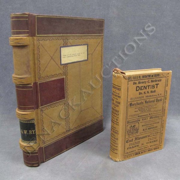 LOT (2) VOLUMES-1916 NY O & W RY DIRECTORY:: LOT (2) VOLUMES-1916 NY O & W RY DIRECTORY: CAMPBALL HALL-WALTON AND NY O & W RY UNUSED LEATHER BOUND LEDGER