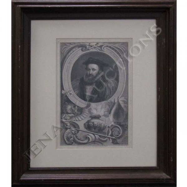 JACOBUS HOUBRAKEN (DUTCH 1698-1780) ENGRAVING: JACOBUS HOUBRAKEN (DUTCH 1698-1780) ENGRAVING "ABBOT ARCHBISHOP OF CANTERBURY", 18TH CENTURY. PLATE 14 1/4 X 9"; FRAMED & GLAZED 25 X 21"