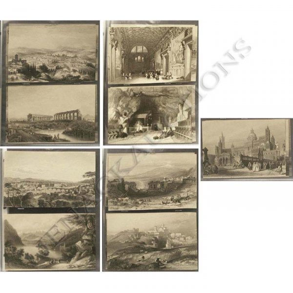 LOT (9) ASSORTED ENGRAVINGS EUROPE: LOT (9) ASSORTED ENGRAVINGS FROM VIEWS OF THE RHINE, ITALY, AND GREECE INCLUDING COLONEL COCKBURN, MAJOR IRTON, MESSRS. BARTLETT, LEITCH, AND WOLFENSBERGER, 1841. APPROXIMATELY 5 X 7" EACH