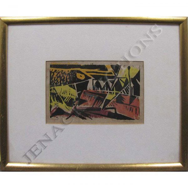 BEULAH STEVENSON (AMERICAN 1890-1965), LITHOGRAPH: BEULAH STEVENSON (AMERICAN 1890-1965), LITHOGRAPH, "SUNSET" (NEW MEXICO), SIGNED AND TITLED C.1948. SIGHT 5 X 8 1/4"; FRAMED AND GLAZED-13 X 16"