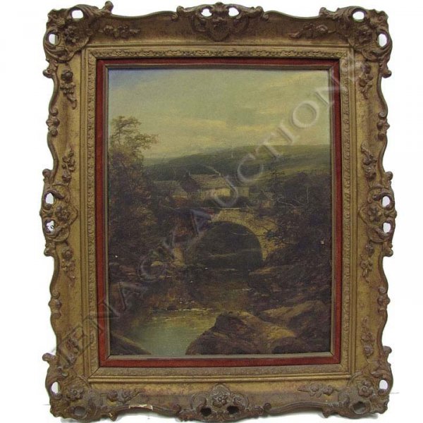 JOHN BRANDON SMITH (BRITISH, FLUENT 1859-1884): JOHN BRANDON SMITH (BRITISH, FLUENT 1859-1884), OIL ON CANVAS, THE STONE BRIDGE, SIGNED. 18 X 14"; FRAMED 25 X 20 1/2"