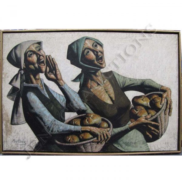 MARTINEZ (AMERICAN 20TH CENTURY), OIL ON CANVAS: MARTINEZ (AMERICAN 20TH CENTURY), OIL ON CANVAS, BREAD SELLERS, SIGNED. 25 1/2 X 38"; FRAMED 27 1/2 X 40 1/2"