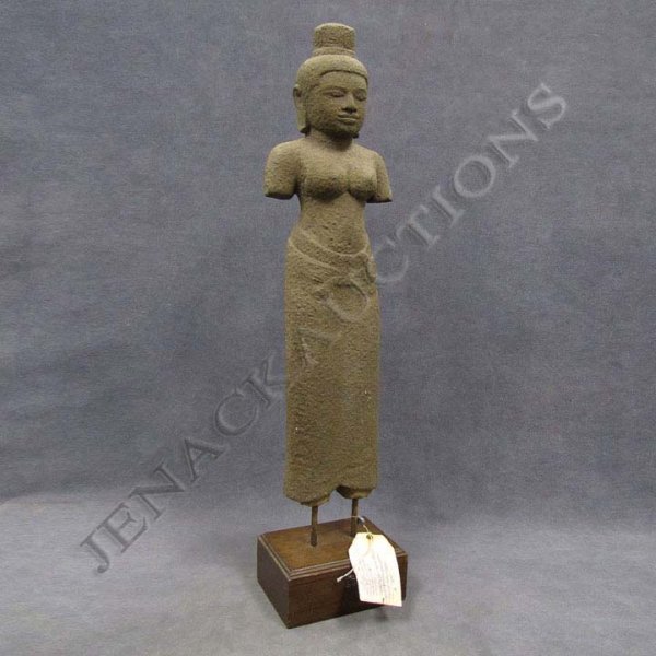 THAI CARVED STONE FIGURE: THAI CARVED STONE FIGURE. HEIGHT 29 1/2" (WITH STAND AND EXPORT PERMIT)