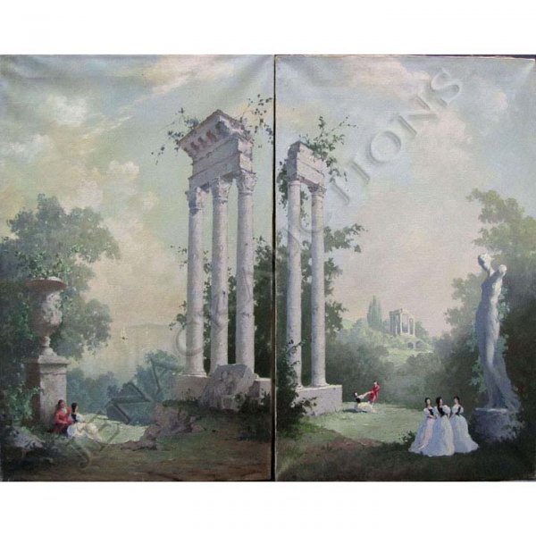 AUGUST ALBO (RUSSIAN/AMERICAN 1893-1963) OIL: AUGUST ALBO (RUSSIAN/AMERICAN 1893-1963) LOT (2) OIL ON CANVAS, ROMANTIC VISTAS. 28 X 18"