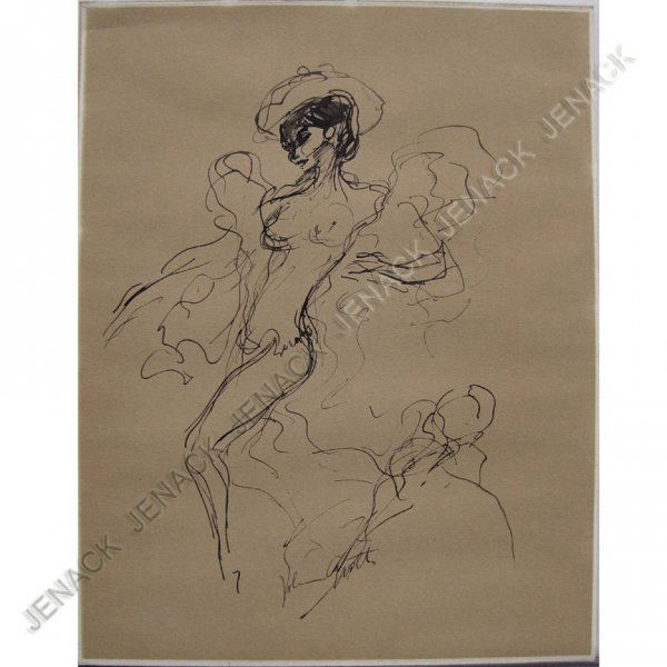 JOHN A. GROTH (AMERICAN NEW YORK 1902-1988) INK: JOHN A. GROTH (AMERICAN NEW YORK 1902-1988) INK ON PAPER, SHOW GIRL, SIGNED. SHEET 19 3/4 X 15 1/2"
