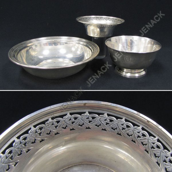 LOT (3) STERLING BOWLS INCLUDING GORHAM, WALLACE: LOT (3) STERLING BOWLS INCLUDING GORHAM, WALLACE, J.E. CALDWELL CO. DIAMETER 5-8"; TOTAL WEIGHT 16.85 OZT PROVENANCE: ESTATE OF CONSTANCE GARDNER LEE (GRANDDAUGHTER OF ROBERT E. LEE)