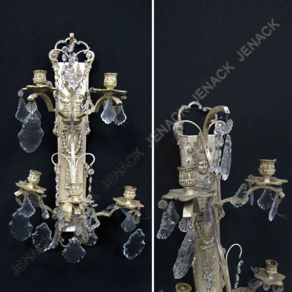 FRENCH STYLE SILVERED BRASS CANDLE SCONCE: FRENCH STYLE SILVERED BRASS CANDLE SCONCE. HEIGHT 24"