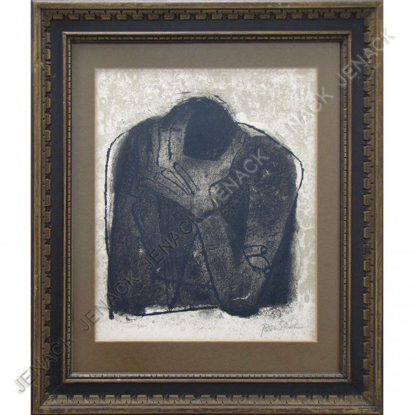 BEN SHAHN (AMERICAN 1898-1969), LITHOGRAPH: BEN SHAHN (AMERICAN 1898-1969), LITHOGRAPH, "CRYING MAN" (FROM FOR THE SAKE OF A SINGLE VERSE BY RAINER M. RILKE 1968), SIGNED (IN PLATE) #207/900. SHEET 22 1/2 X 17 3/4"; FRAMED AND GLAZED-29 1/2 X 2