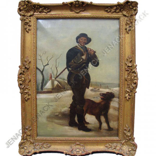 THOMAS JONES BARKER (BRITISH 1815-1882), OIL: THOMAS JONES BARKER (BRITISH 1815-1882), OIL ON CANVAS, THE WOODCUTTER, SIGNED. 21 1/4 X 14 1/2"; FRAMED 26 1/2 X 19 1/2"