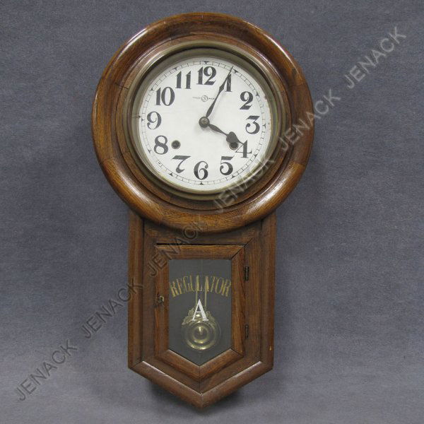 VINTAGE SESSIONS OAK CASED REGULATOR A. WALL CLOCK: VINTAGE SESSIONS OAK CASED REGULATOR A. WALL CLOCK. HEIGHT 22"