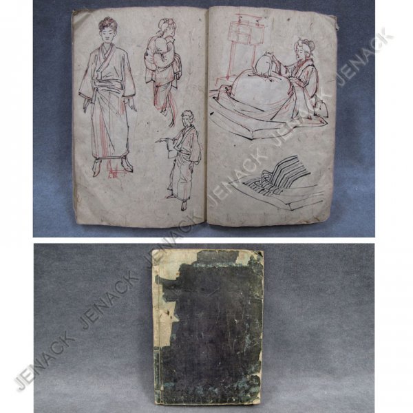 YOSHITOSHI TAISO (JAPANESE 1839-1892), SKETCHES: YOSHITOSHI TAISO (JAPANESE 1839-1892), BOUND COLLECTION OF ASSORTED PEN AND INK DRAWINGS (99 PAGES), SIGNED. 10 3/4 X 8 1/2"